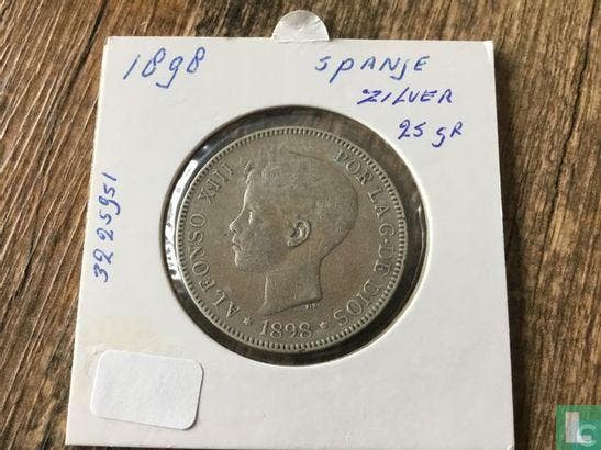 Spanje 5 pesetas 1899, Postzegels en Munten, Munten | Europa | Niet-Euromunten, Losse munt, Goud, Zilver, Verzenden