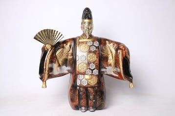 Legering - Noh-theater Okina-figuur met gevouwen waaier -