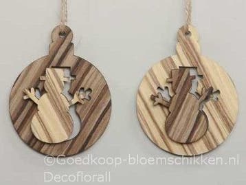 Hangers houten ballen sneeuwman 2d naturel 8 cm set van 2, Nieuw