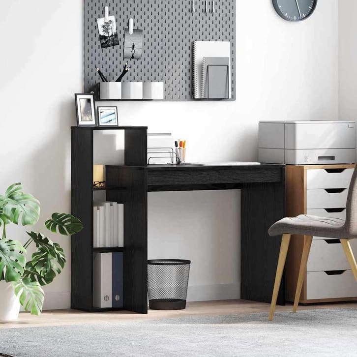 vidaXL Bureau met plank Zwart Eiken 100 x 40 x 90 cm Bewerkt, Huis en Inrichting, Bureaus, Nieuw, Verzenden