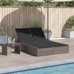 vidaXL Ligbed 2-persoons met kussens poly rattan grijs, Verzenden
