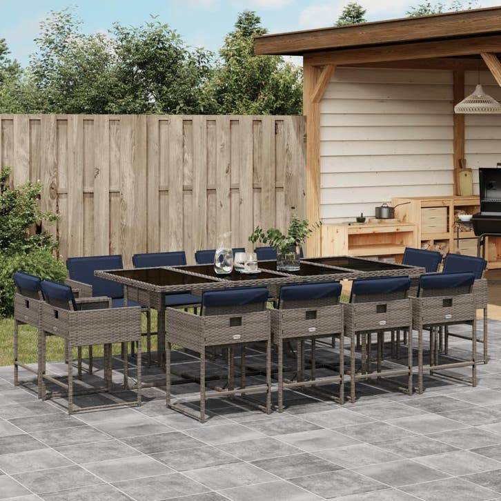 vidaXL 13-delige tuinset met kussens, grijs polyrotan, Jardin & Terrasse, Ensembles de jardin, Envoi