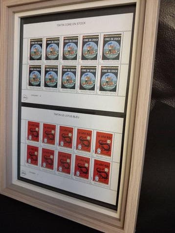 2 Planches Timbres Tintin Coke en stock et Le Lotus Bleu