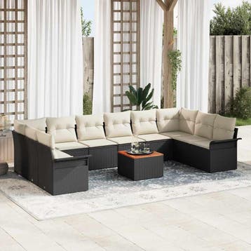 vidaXL Tuinbank Set 11 st 10-Aantal zitplaatsen Zwart en, Verzenden, Nieuw