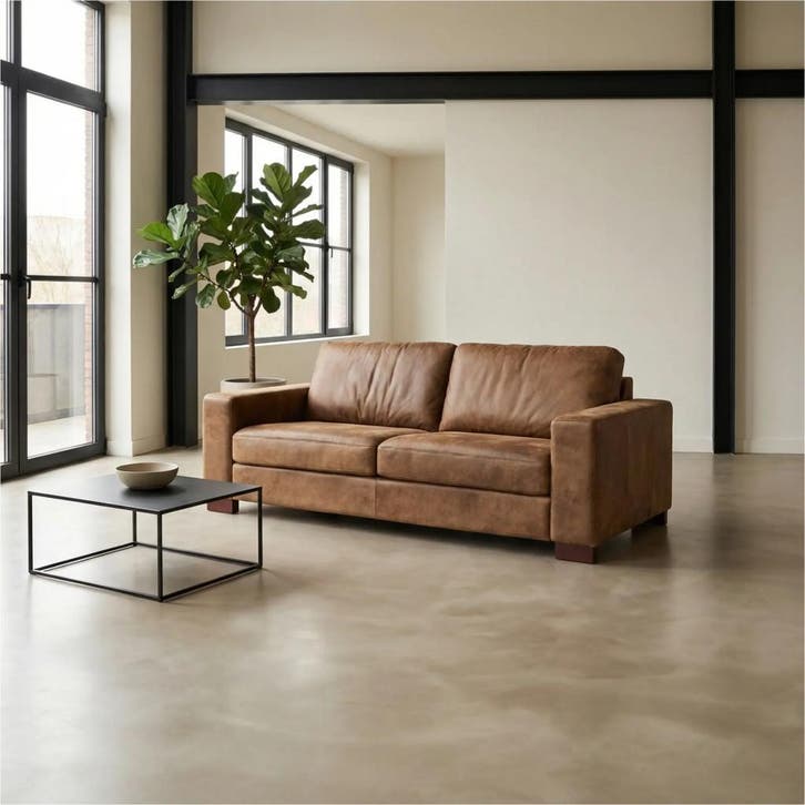 Leren bank Enjoy - 3 zits - Kenia Brown (bruin) - Poten, Huis en Inrichting, Zetels | Zetels, 200 tot 250 cm, 75 tot 100 cm, Nieuw