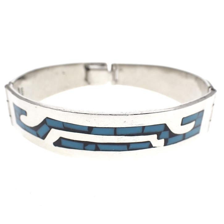 Zilveren slavenarmband met een mozaïek van emaille; Maat S, Handtassen en Accessoires, Armbanden, Overige kleuren, Gebruikt, Met edelsteen