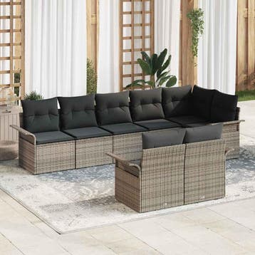 vidaXL Tuinbank Set met kussen 8 pcs Grijs poly rattan, Verzenden