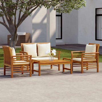 vidaXL 4-delige Loungeset met kussens massief acaciahout, Verzenden, Nieuw, Loungeset