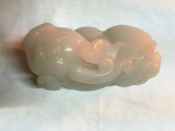Fijn Chinees witte jade Pixiu mythisch beest beeldhouwwerk