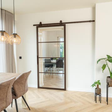 Stalen Schuifdeur - Brons - 4 Vlaks - Helder glas