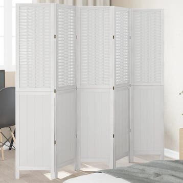 vidaXL Kamerscherm met 5 panelen massief paulowniahout wit, Verzenden, Nieuw