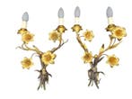 Wandkandelaar - Brons, Messing - Paar wandlampen met lelies