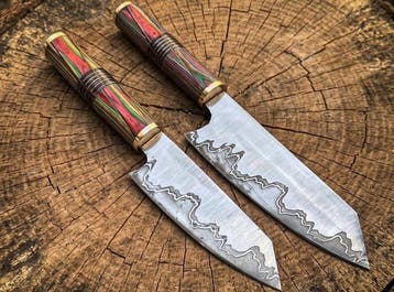 Kitchen Knife ,Multi Purpose Set of 2 Etching wavy pattern ,