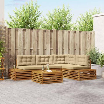 vidaXL Buiten bank set met kussen 5 Stuk Natuurlijk en Beige, Verzenden