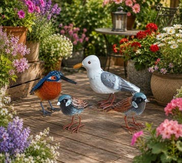 sculptuur, Handgeschilderd ijzeren vogels - 14 cm - IJzer