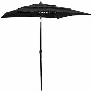 vidaXL Parasol 3-laags met aluminium paal 2x2 m zwart, Verzenden
