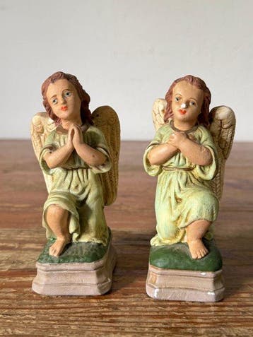 Sculpture, Twee engelen - 13 cm - Plâtre - 1920