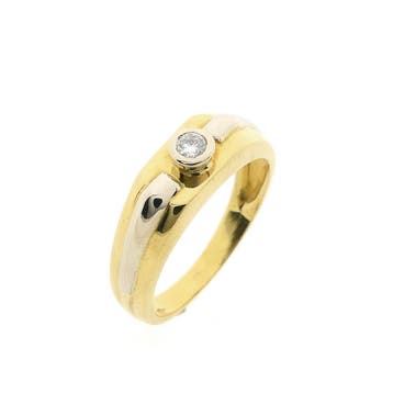 Bicolor gouden ring met diamant; 0,17 ct., Handtassen en Accessoires, Ringen, Gebruikt, 20 of groter, Heer, Ophalen of Verzenden