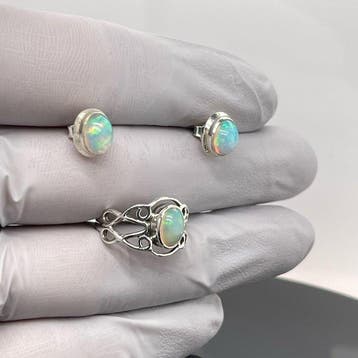 Argent - Ensemble de bijoux 2 pièces - Opale naturelle
