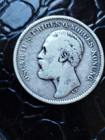 Zweden. Oscar II. 2 Kronor 1877 (Zonder minimumprijs), Gestempeld