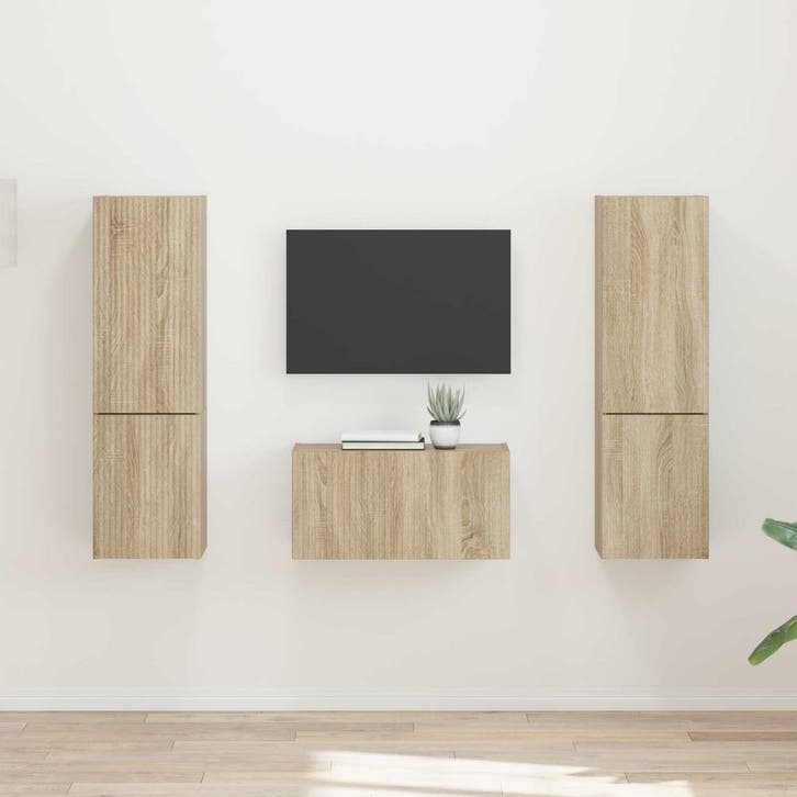 vidaXL Tv-meubelset 5 pcs Sonoma Eik Bewerkt hout, Maison & Meubles, Armoires | Mobilier de télévision, Envoi