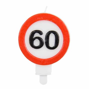 Kaars 60 Jaar Verkeersbord 8cm, Verzenden
