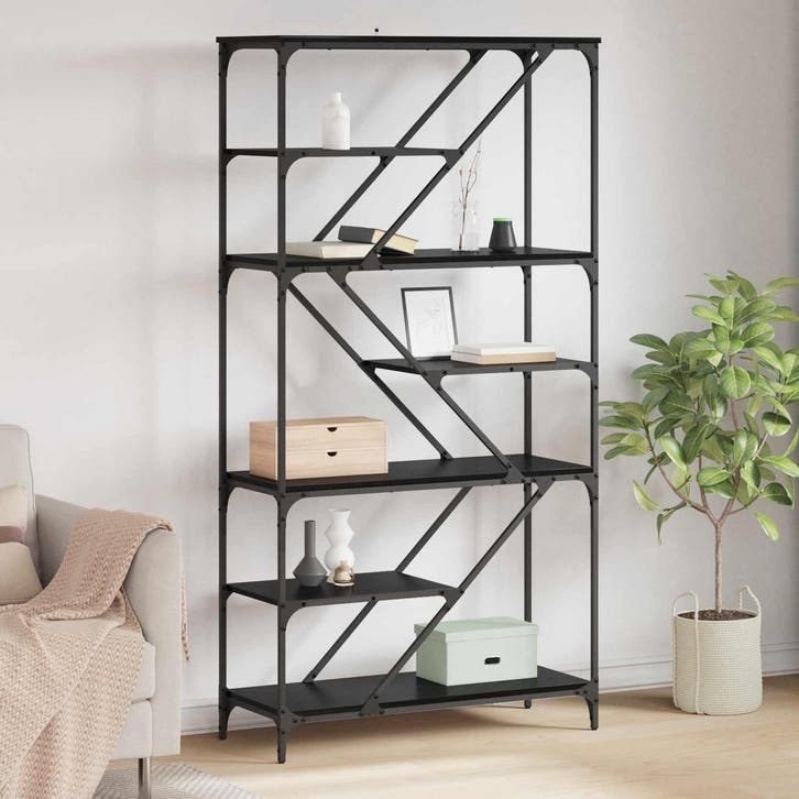 vidaXL Boekenplank Zwart Eiken 91 x 36 x 176 cm Bewerkt hout, Huis en Inrichting, Kasten | Boekenkasten, Nieuw, Verzenden