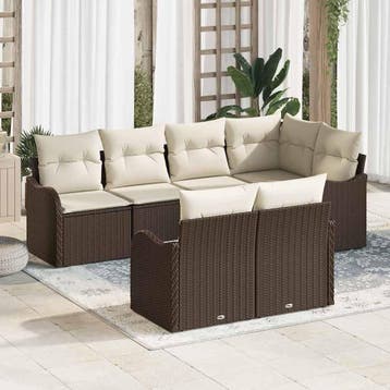 vidaXL Tuinbank Set met opslag 7 pcs Bruin Poly rattan, Verzenden