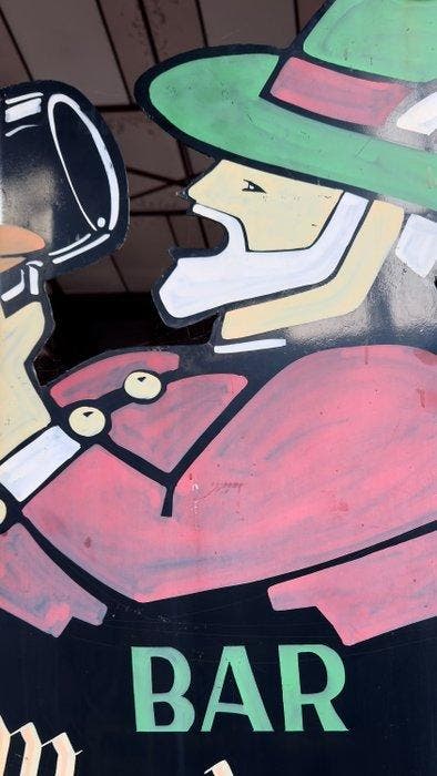 Grote dubbelzijdige, handbeschilderde bistrosign – „Le, Antiquités & Art, Curiosités & Brocante