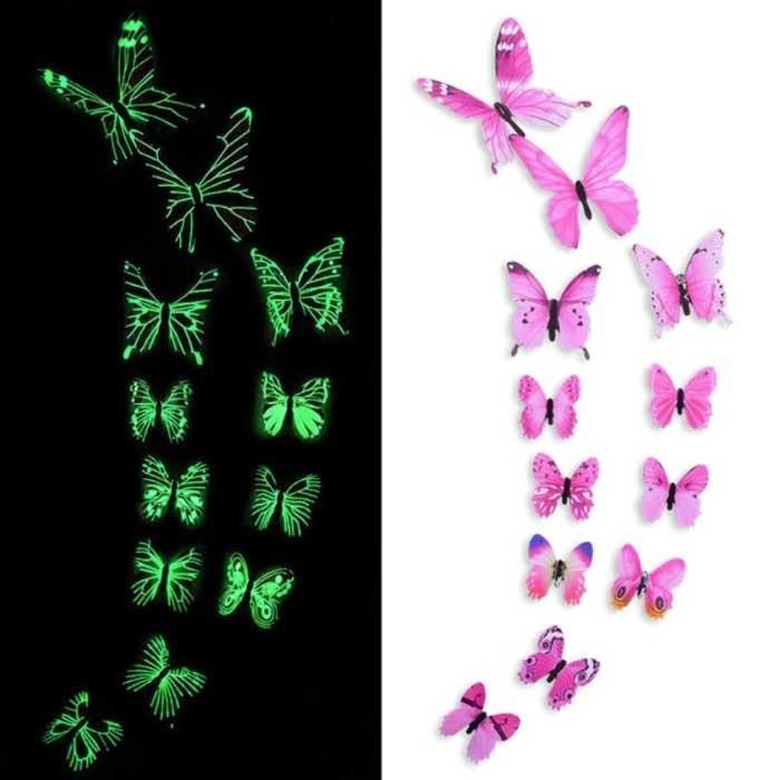 Glow in the Dark Vlinders - 12 Stuks - Lichtgevende, Huis en Inrichting, Woonaccessoires | Wanddecoraties, Nieuw, Verzenden