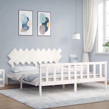 vidaXL Bedframe met hoofdbord massief hout wit Super King, Verzenden, Nieuw