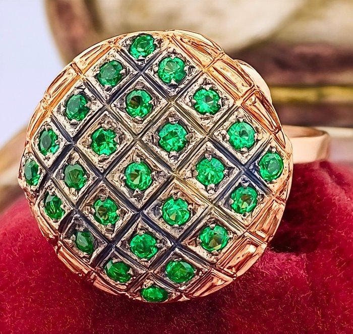 Zonder minimumprijs - Ring - 9 kt. Roségoud, Zilver Smaragd, Handtassen en Accessoires, Ringen