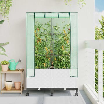 vidaXL Tuinschutting met Kasbedekking en Wielen 2 st Wit PP, Verzenden, Nieuw
