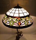 Tafellamp - Kristal, glas-in-lood en brons - Lamp H: 70 cm.