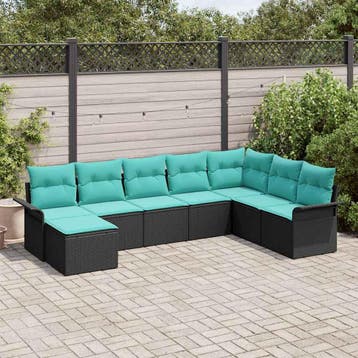 vidaXL Tuinbank Set met kussen met opslag 8 pcs Zwart Poly, Verzenden, Nieuw
