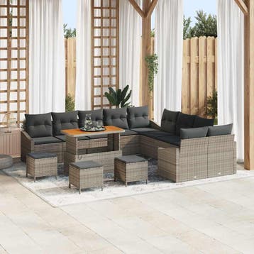 vidaXL Tuinbank Set met kussen met opslag 13 pcs Grijs Poly, Verzenden, Nieuw