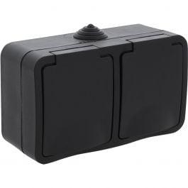 Q-LINK Dubbel Wandcontactdoos Buitenstopcontact Mat Zwart me, Verzenden, Nieuw
