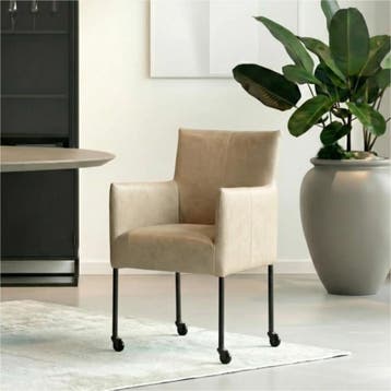 Set van 8 Leren eetkamerstoelen Desire - Vintage Taupe, Huis en Inrichting, Stoelen, Ophalen of Verzenden, Nieuw, Leer