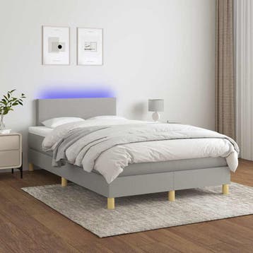 vidaXL Boxspring met matras en LED stof lichtgrijs 120x200, Verzenden