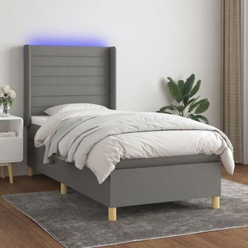 vidaXL Boxspring met matras en LED stof donkergrijs 90x200, Verzenden, Nieuw
