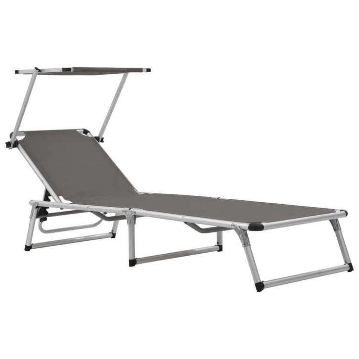 vidaXL Ligbed inklapbaar met dak aluminium en textileen, Jardin & Terrasse, Chaises longues, Envoi