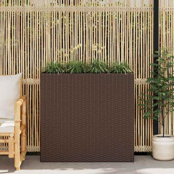 vidaXL Plantenbak verhoogd met 4 potten poly rattan bruin, Verzenden, Nieuw