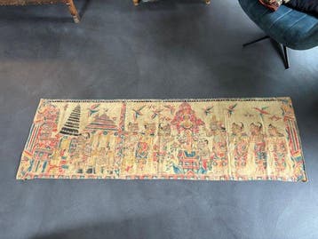 Groot Kamasan-schilderij 212 x 66 cm - Linnen - Indonesië -, Antiek en Kunst