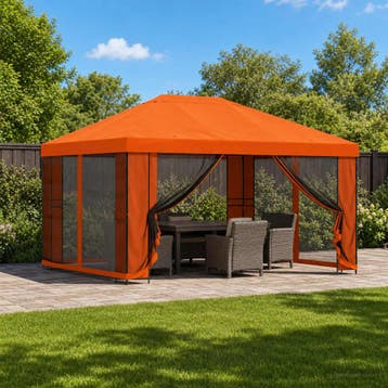 vidaXL Tuin gazebo met zijwanden 4 × 3 m Oranje Polyester en, Verzenden