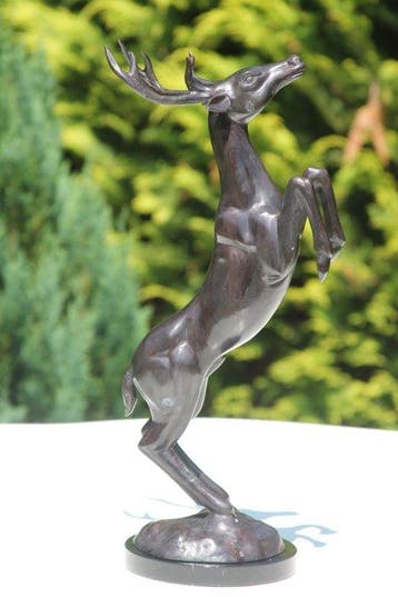 Sculpture, springend hert - 52 cm - Bronze, Marbre, Antiek en Kunst