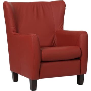 Leren fauteuil Hug - Toledo Red (rood) - Poten hout zwart, Huis en Inrichting, Nieuw, Ophalen of Verzenden, 75 tot 100 cm, Eigentijds, Klassiek, Retro, Romantisch