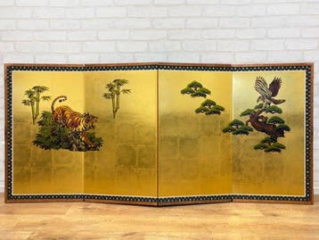 Kamerscherm - Hout, Zijde, Textiel, Koper, Papier - Japan -