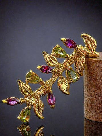 Olivijn - Zilver, 925 - Broche - Botanische elegantie