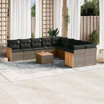 vidaXL 11-delige Loungeset met kussens poly rattan grijs, Verzenden, Nieuw, Loungeset
