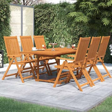 vidaXL 7-delige Tuinset massief acaciahout 150-200 cm, Tuin en Terras, Tuinsets en Loungesets, Verzenden, Nieuw, Tuinset